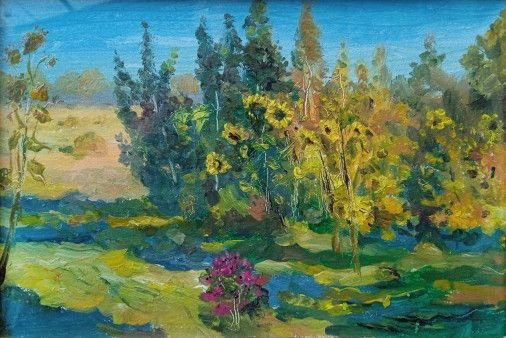 Painting «Morning near the forest», oil, hardboard, cardboard. Painter Tytulenko Volodymyr. Buy painting