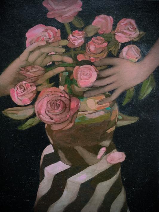 Картина «Дванадцять троянд і один тюльпан в моїй кімнаті», масло, холст. Художница Булкина Анна. Купить картину