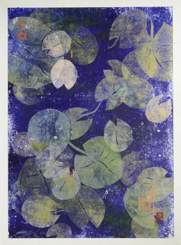 Painting «Blue water I», mixed media, linocut, monotype, paper. Painter Levina Valentyna. Buy painting