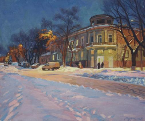 Painting «Winter evening», acrylic, canvas. Painter Korinok Viktor. Buy painting