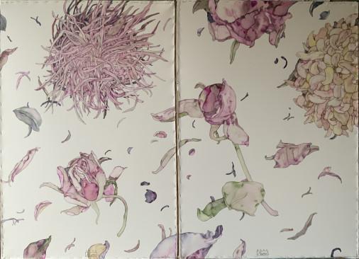 Картина «Вітер що збирає квіти», акварель, папір. Художниця Булкіна Анна. Купити картину