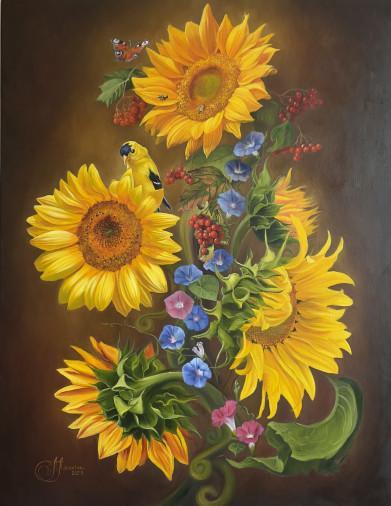 Painting «Sunflower», oil, canvas, collage. Painter Aliokhina Anastasiia. Buy painting
