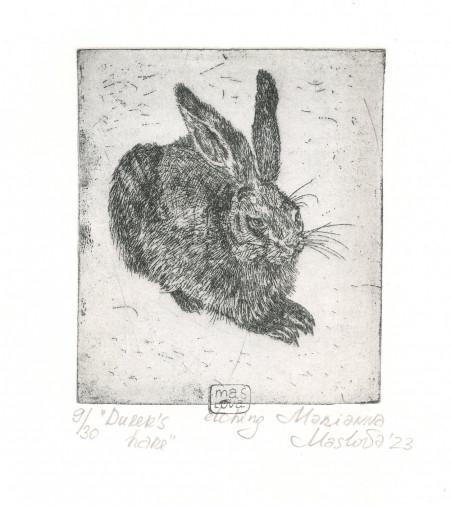 Картина «Заєць Дюрера», офорт, папір. Художниця Маслова Маріанна. Купити картину