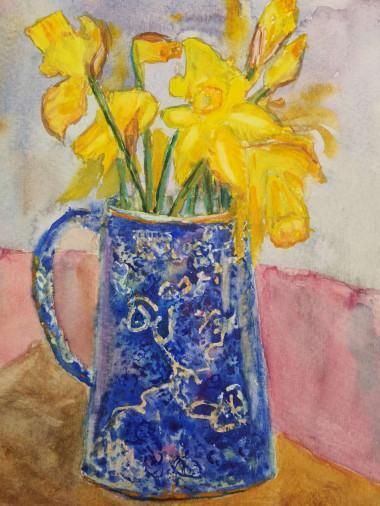 Painting «Daffodils in a vase», watercolor, paper. Painter Senchenko Tetiana. Buy painting