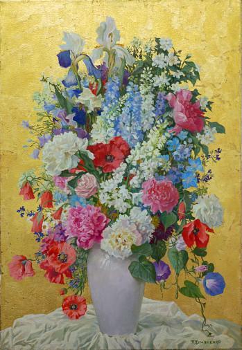 Картина «Квіти на золотому тлі», олійні фарби, полотно. Художниця Дем'яненко Тетяна. Купити картину