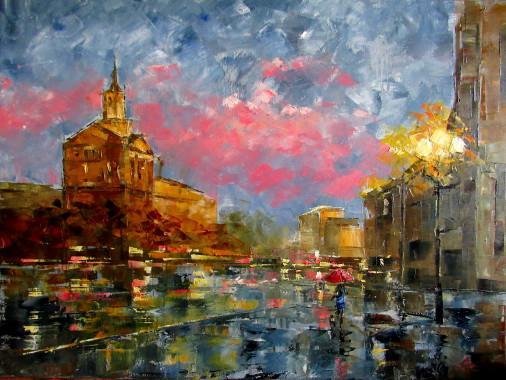 Painting «rainy evening», oil, canvas. Painter Kolos Anna. Buy painting