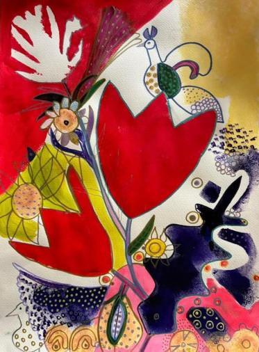 Painting «Flowers during the war. Portugal - 1», mixed media, paper. Painter Synychenko Lesia. Buy painting
