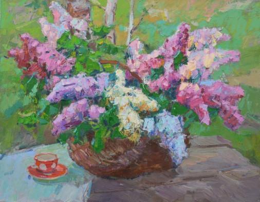 Painting «Lilac in a basket», oil, canvas. Painter Pereta Viacheslav. Buy painting