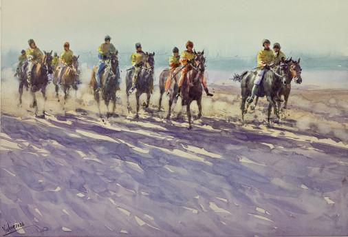 Painting «Horse riders, training», watercolor, paper. Painter Mykytenko Viktor. Buy painting