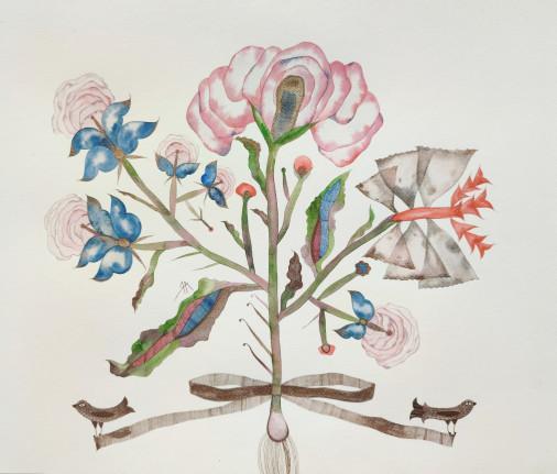 Картина «Букет з пташками», акварель, папір. Художниця Симоненко Яніна. Купити картину