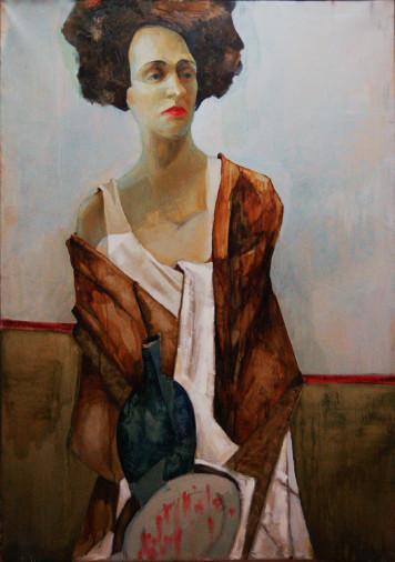 Картина «женщина с красными губами», масло, картон. Художница Дроздова Мария. Купить картину