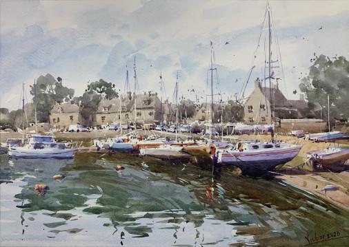 Painting «Polperro, sailboats on the coast», watercolor, paper. Painter Mykytenko Viktor. Buy painting
