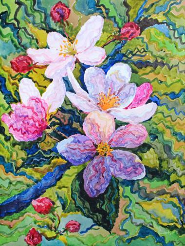Painting «White Apple Blossom», watercolor, paper. Painter Belaschuk Tetiana. Buy painting