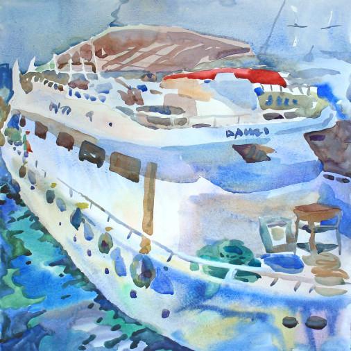 Painting «Yacht in the harbor», watercolor, paper. Painter Belaschuk Tetiana. Buy painting