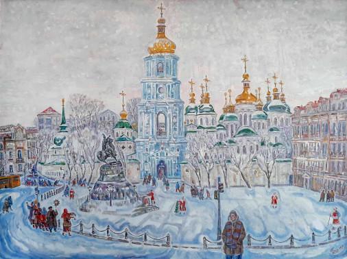 Painting «Sofia Square before the New Year», oil, canvas. Painter Kyrylenko-Barannikova Halyna. Buy painting