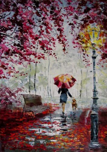 Painting «Crimson autumn. Evening», oil, canvas. Painter Kolos Anna. Buy painting