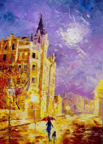 Painting «A walk along the Andreevsky Descent. evening», oil, canvas. Painter Kolos Anna. Buy painting