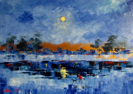 Painting «Silence over the Dnieper», acrylic, canvas. Painter Kolos Anna. Buy painting