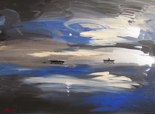 Картина «Вечер. Лодки», акрил, холст. Художница Колос Анна. Купить картину