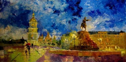 Painting «Evening on Sofievsky Square. Kyiv», oil, canvas. Painter Kolos Anna. Buy painting