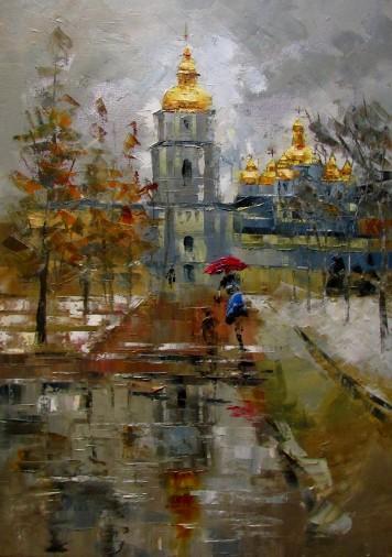 Painting «Late autumn in Kyiv. Reflection», oil, canvas. Painter Kolos Anna. Buy painting