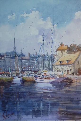 Painting «Wharf. Lowered sails», watercolor, paper. Painter Mykytenko Viktor. Buy painting