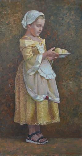 Картина «Дівчинка з персиками», олійні фарби, полотно. Художник Гєдзєвіч Станіслав. Купити картину