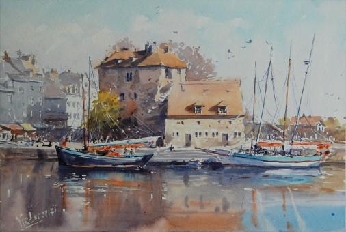 Painting «Honfleur, France, mooring», watercolor, paper. Painter Mykytenko Viktor. Buy painting