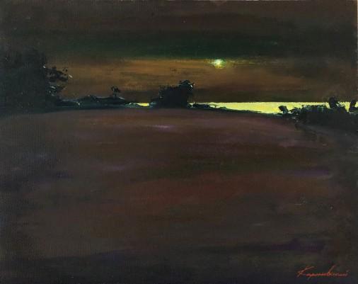 Painting «Night over the Dnieper», oil, cardboard. Painter Korniievskyi Serhii. Buy painting