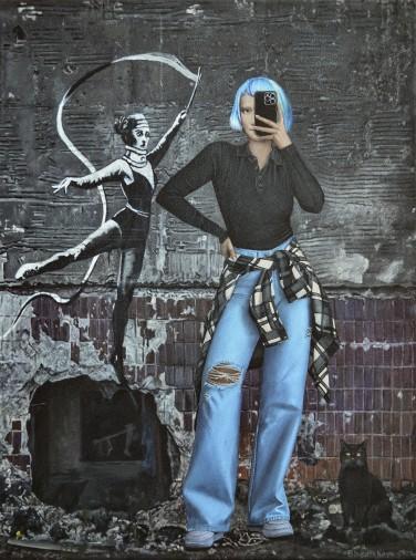 Painting «Selfie with Banksy Art», acrylic, canvas. Painter Bahatska Nataliia. Buy painting