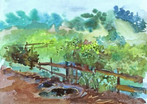 Картина «Сільська галявина після дощу», акварель, папір. Художниця Белащук Тетяна. Купити картину