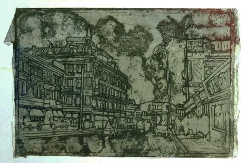 Painting «Old Khreshchatyk», mixed media, monotype, etching, paper. Painter Levina Valentyna. Buy painting