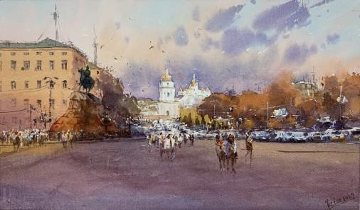Painting «Orange Kyiv», watercolor, paper. Painter Mykytenko Viktor. Buy painting