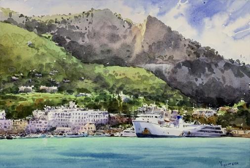 Painting «Capri, coast of Italy», watercolor, paper. Painter Mykytenko Viktor. Buy painting