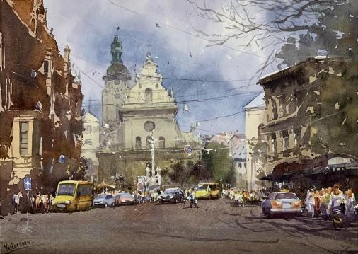 Painting «Lviv, city life», watercolor, paper. Painter Mykytenko Viktor. Buy painting