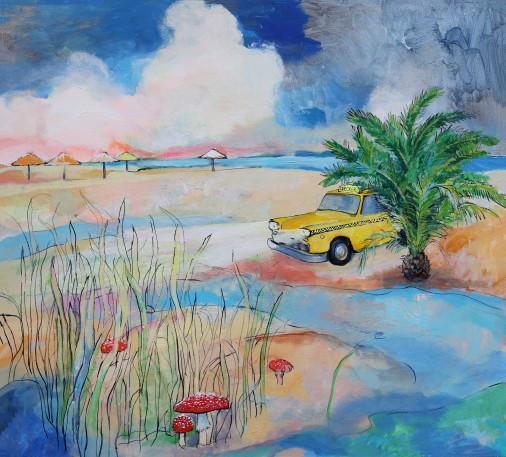 Painting «Сhecker, mushrooms, beach», acrylic, canvas. Painter Andreichuk Artem. Buy painting