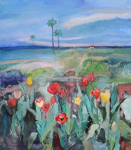 Картина «Landscape with tulips. », олійні фарби, полотно. Художник Андрєйчук Артем. Купити картину