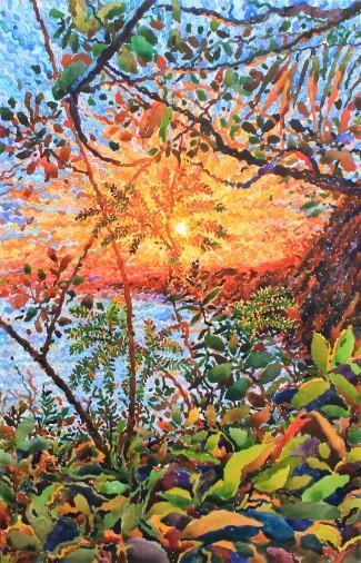 Painting «Sunset on Kelingking beach», watercolor, canvas, paper. Painter Belaschuk Tetiana. Buy painting
