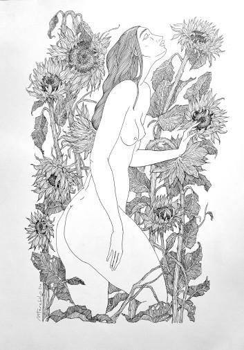 Painting «Sunflowers», ink, paper. Painter Terebylo Mykhailo. Buy painting