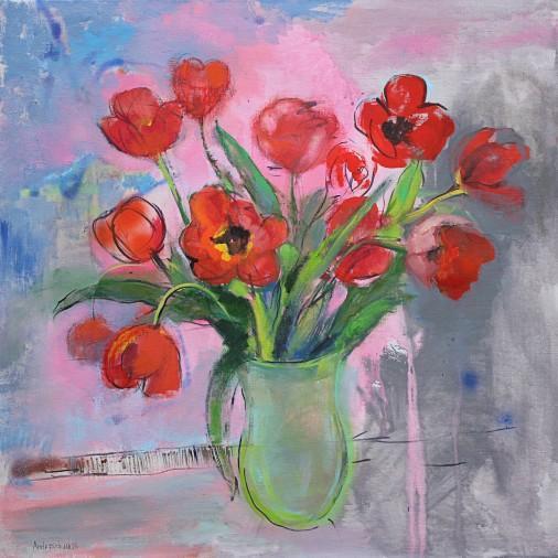 Painting «Tulips in a green vase», oil, acrylic, canvas. Painter Andreichuk Artem. Buy painting