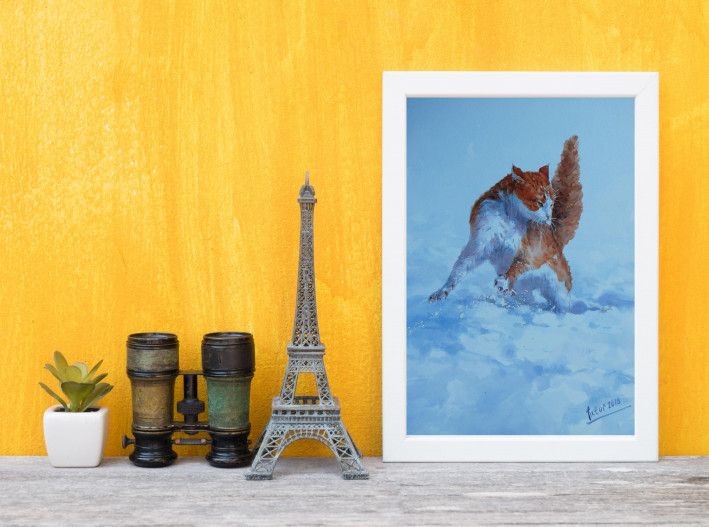 Картина “Игривый кот на снегу”-2