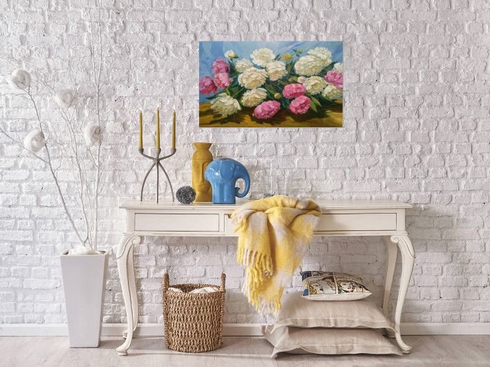 Картина “Белые и розовые пионы”-2